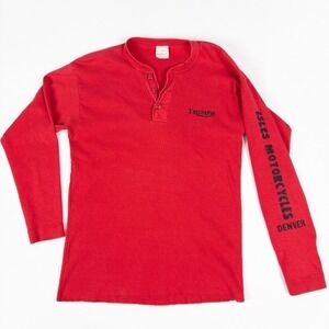 Triumph Henley Ribbed Motorcycle Jersey Denver USA Made L Red Vintage 80s Isles